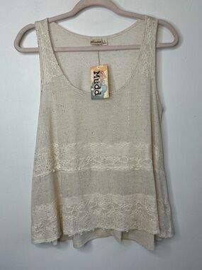 Mudd Juniors Large L Beige Tan Gold Lace Tank Top NWT Casual Summer Festival
